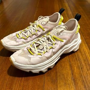 SOREL light pink sneakers with neon yellow accents